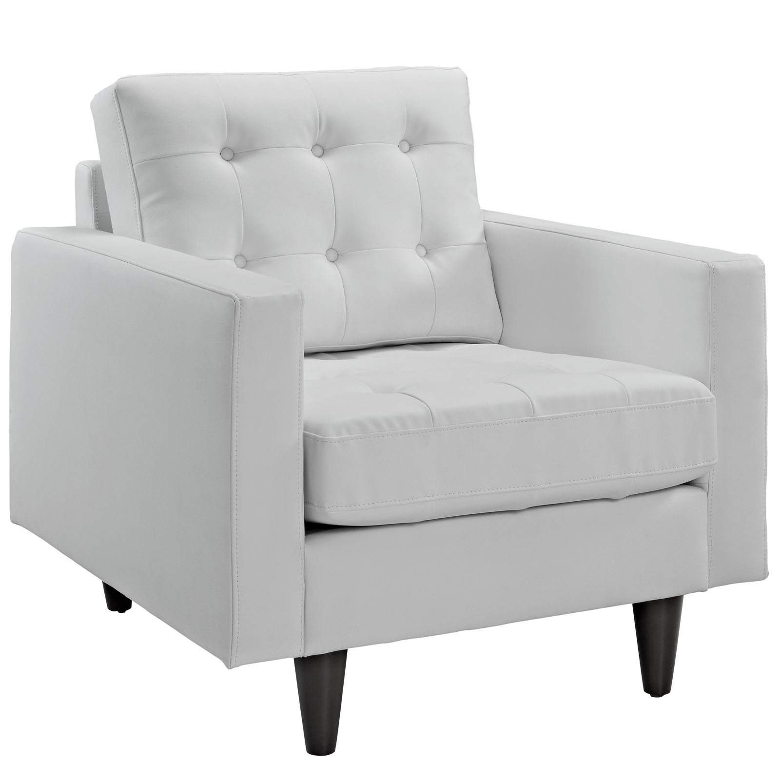 Modway Empress Mid-Century Modern Upholstered Leather Accent Arm Lounge Chair In White